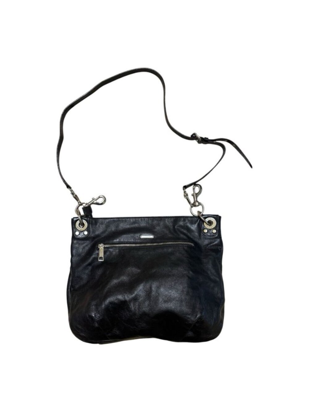 Rebecca Minkoff Black Leather Hobo Shoulder Bag Woven Trim Large